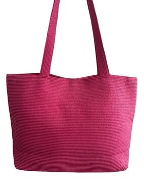 Women’s Hot Pink Woven Straw Tote Bag Like New